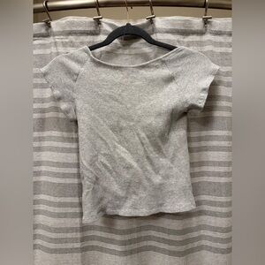 Aerie Grey Ribbed Cropped Tee With Open Back